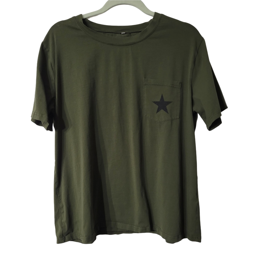 Olive Green Star Pocket T-Shirt Size XL